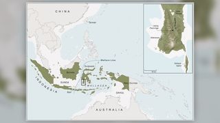 This map shows Wallacea, which includes parts of Southeast Asia, with an insert image of South Sulawesi.