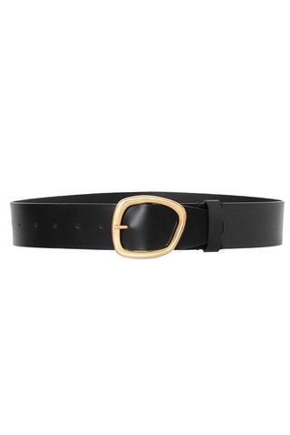 Asymmetric-Buckle Leather Belt