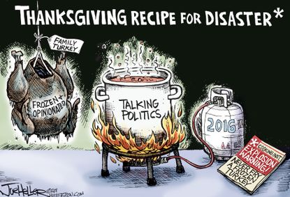 Editorial cartoon U.S. Thanksgiving disaster recipe