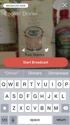 Tap the orange button to start streaming with Periscope, which also allows private streams by tapping the lock icon.