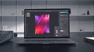 LG gram 17 on desk running Photoshop