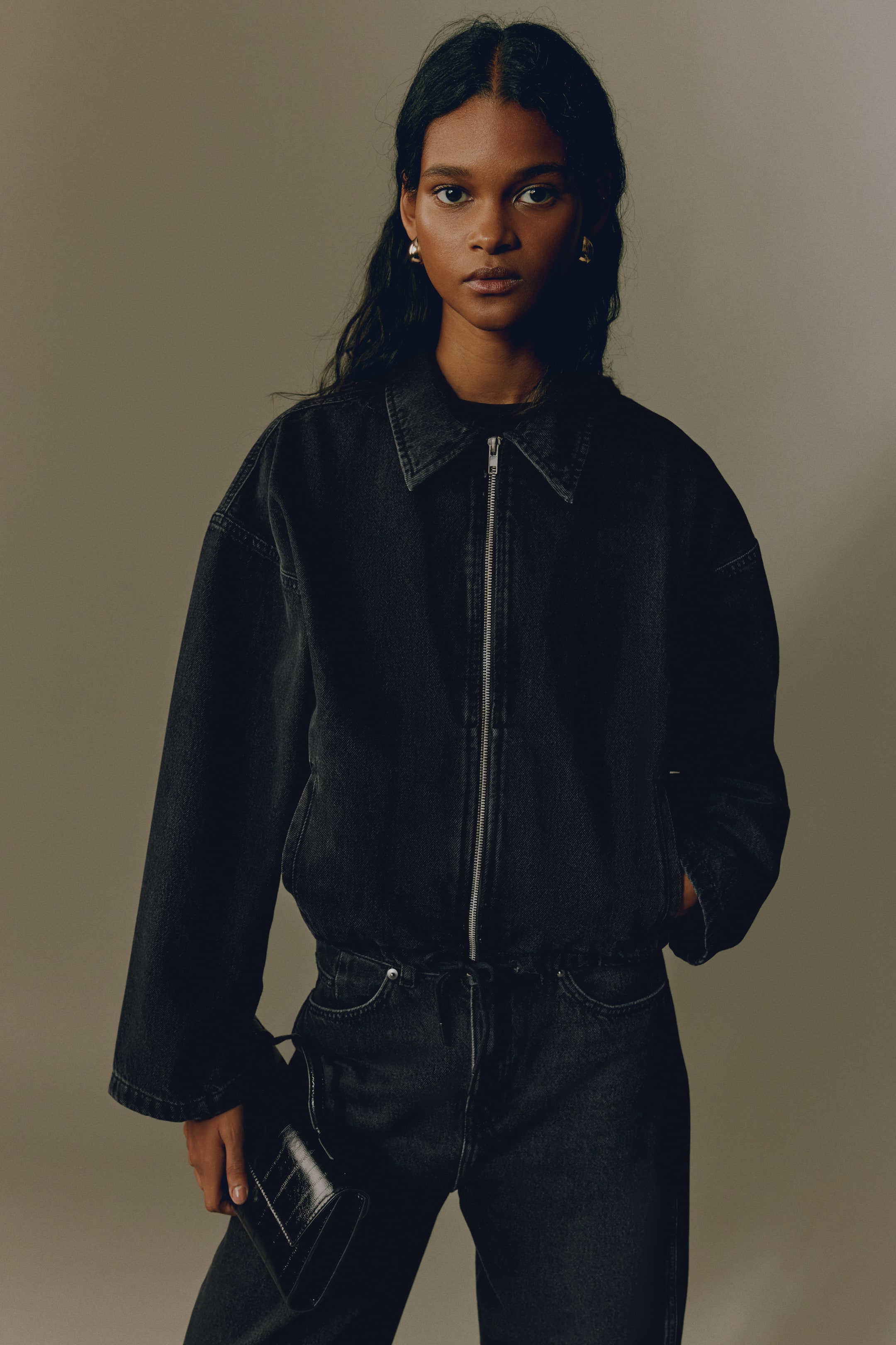 Denim Jacket With Collar - Denim Blue