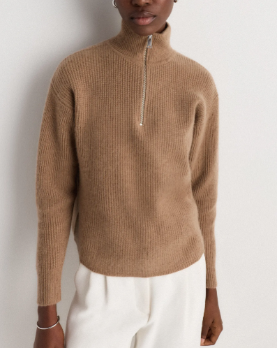Quince, Mongolian Cashmere Fisherman Quarter Zip Sweater