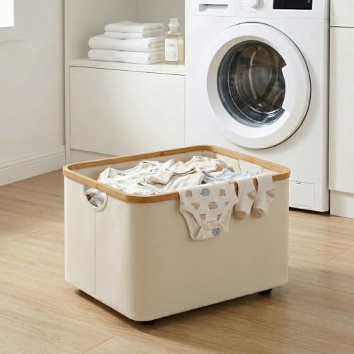 Raised Bamboo Collapsible Laundry Baskets With Footbase, 60l