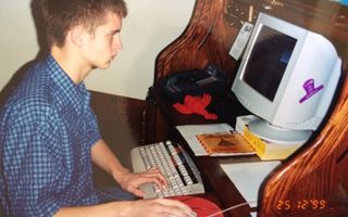 Evan using a '99 computer.