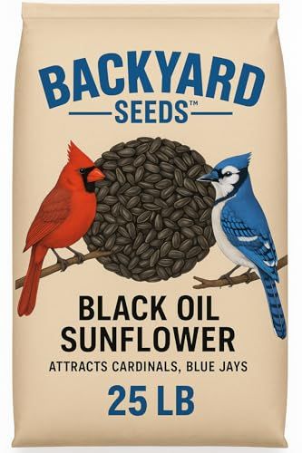 Backyard Seeds Black Oil Sunflower Seeds for Wild Birds 25lbs - Thin Shells, Premium Cardinal Food, Medium Bag of Black Oil Sunflower Seeds