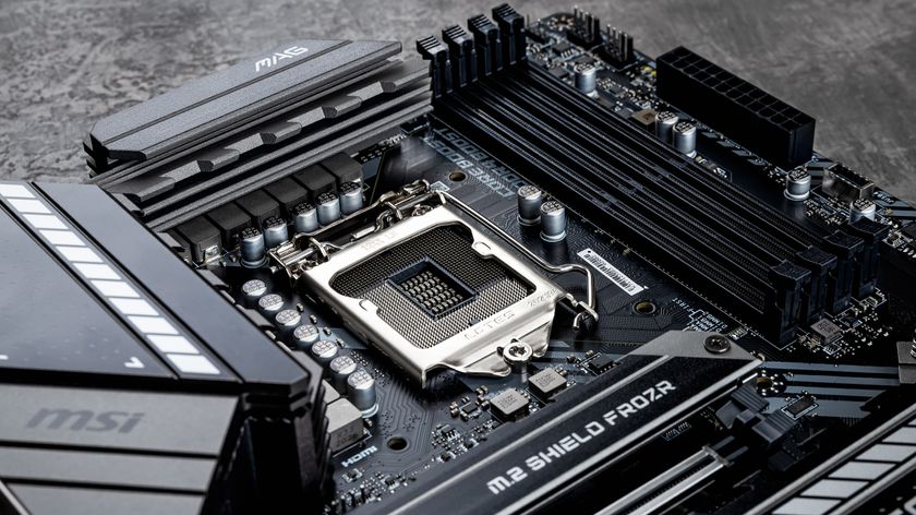 Processor socket and ram memory slots on a MSI MAG Z490 TOMAHAWK gaming motherboard