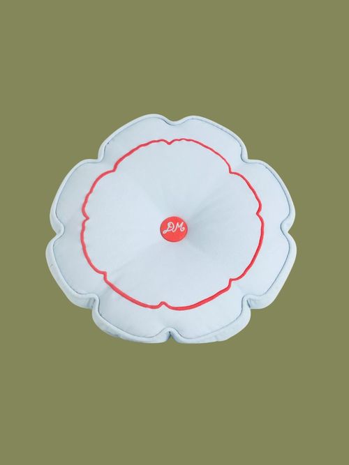 Damson Madder Cotton Embroidered Button Round Shaped Cushion