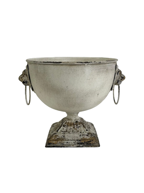 Vintage Distressed White Pedestal Planter