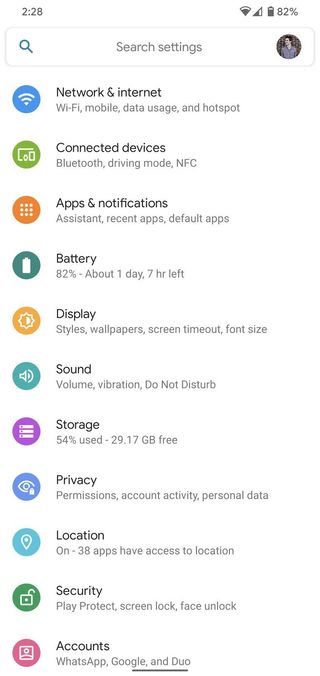 Android 10 settings