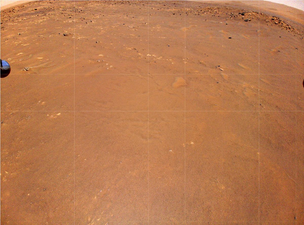 NASA’s Ingenuity Mars Helicopter took this photo during its fourth flight on April 30, 2021. The image shows “Airfield B,” where Ingenuity will seek to land on its fifth flight, on May 7.