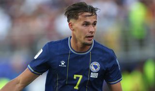 Amar Dedic of Bosnia & Herzegovina during the FIFA World Cup 2026 Round Of 32 match against USA at San Francisco Bay Area Stadium on July 1, 2026 in Santa Clara, United States