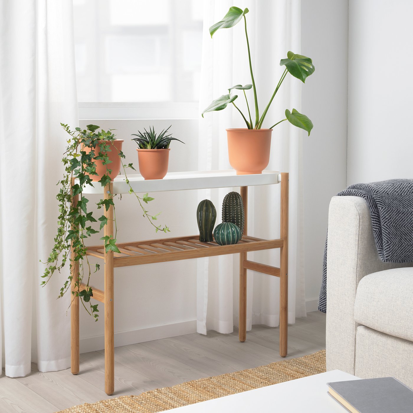 Satsumas Plant Stand - Bamboo/white 27 &amp;frac12; "