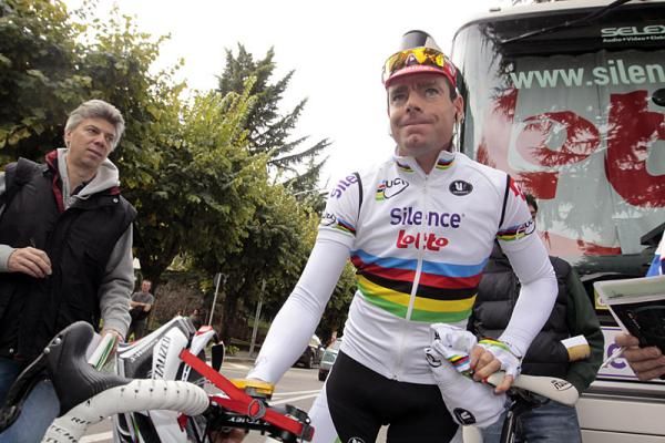 Australia's Cadel Evans (Silence-Lotto) awaits the start of the Giro di Lombardia.
