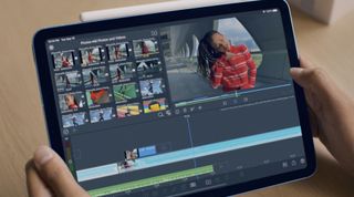 iPad Air with a video editing app on display