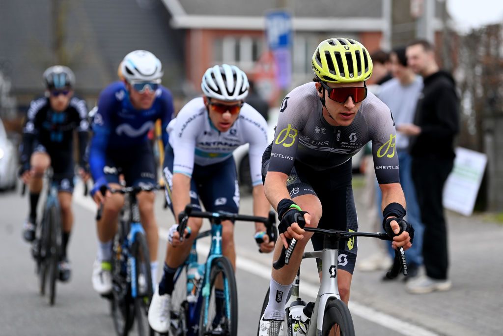 WAREGEM BELGIUM MARCH 29 Nickolas Zukowsky of Canada and Q365 Pro Cycling Team competes in the breakaway during the 77th Dwars Door Vlaanderen 2023 Mens Elite a 1837km one day race from Roeselare to Waregem DDV23 on March 29 2023 in Waregem Belgium Photo by Tim de WaeleGetty Images