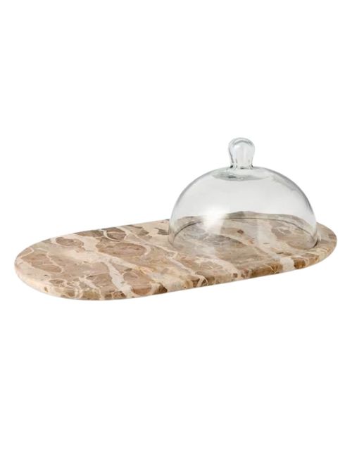 Fossil Beige Marble Cheese Board With Glass Dome