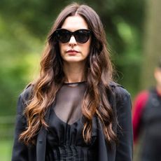 NEW YORK, NEW YORK - AUGUST 20: Anne Hathaway is seen filming 'The Devil Wears Prada 2' in Central Park on August 20, 2025 in New York City. 