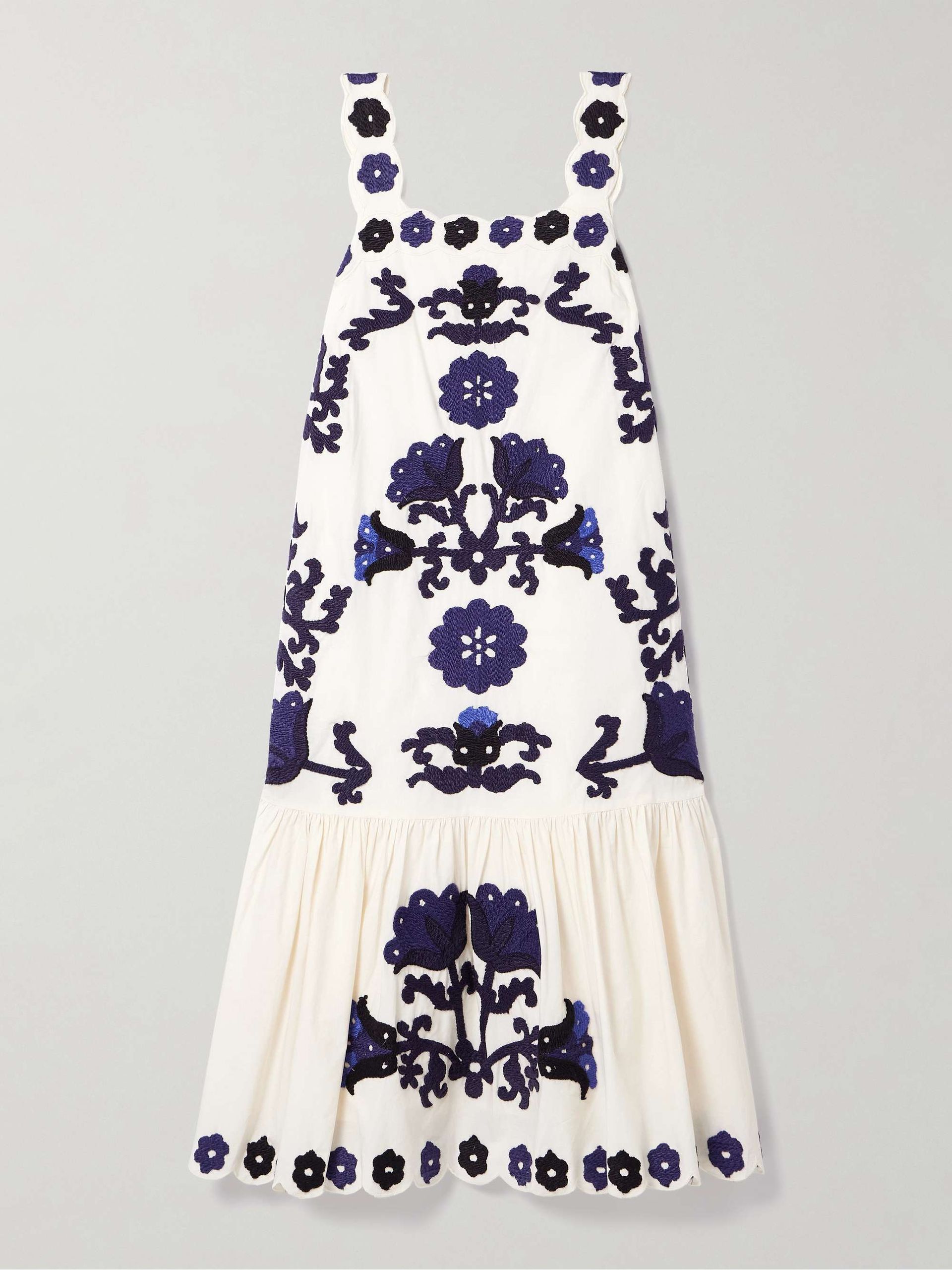 Catrine Scalloped Appliquéd Cotton-Voile Midi Dress