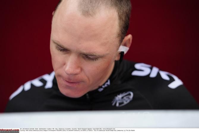 Chris Froome (Sky) signs on for stage 6 at the Volta Ciclista a Catalunya