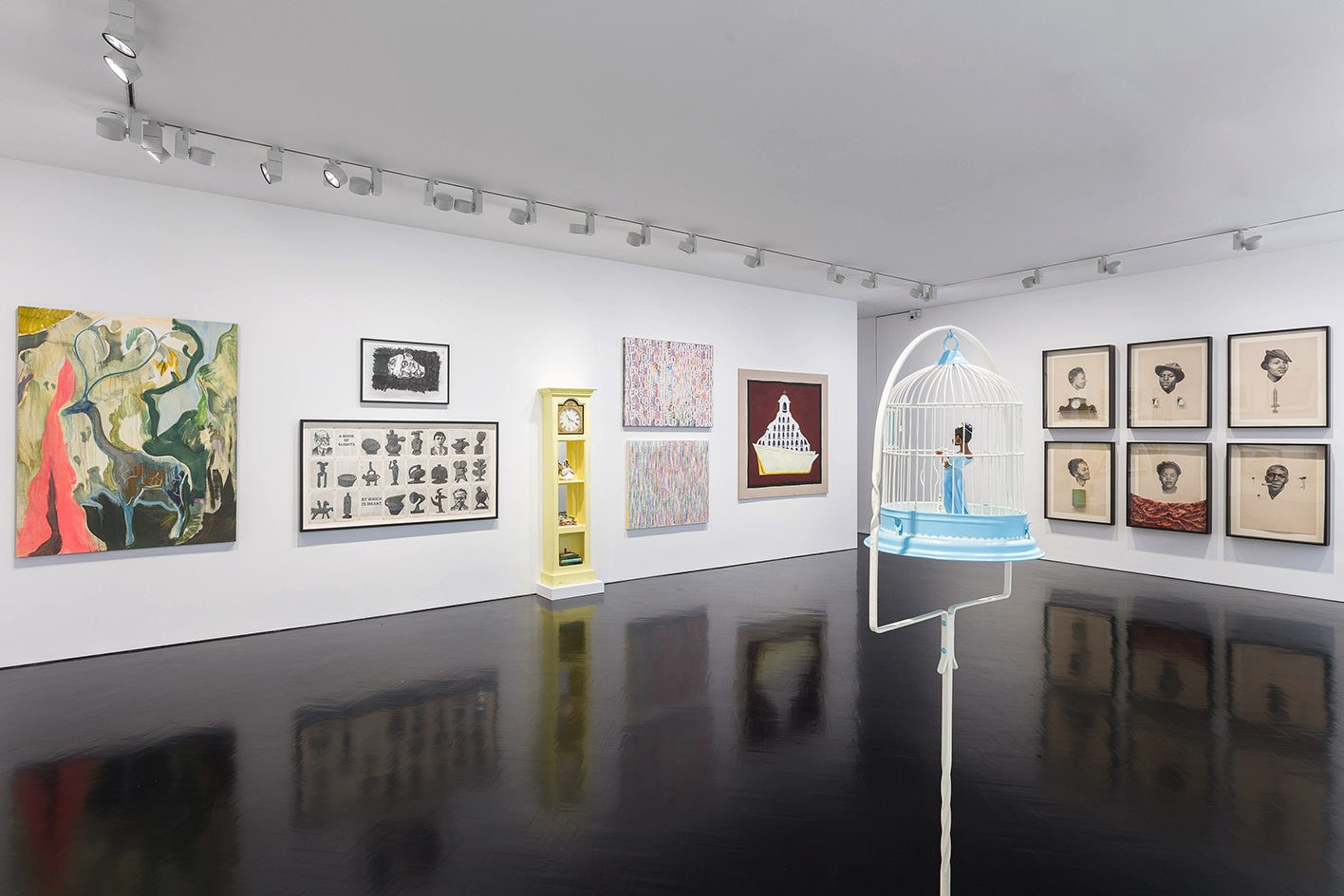 Talisman Stephen Friedman Gallery's wall filled with paintings and sculptures