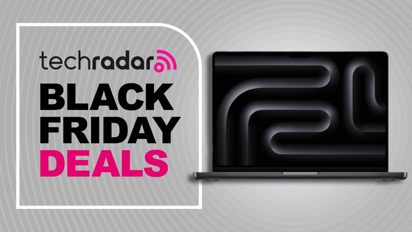 Apple 14-inch MacBook Pro M5 laptop against a grey TechRadar deals background