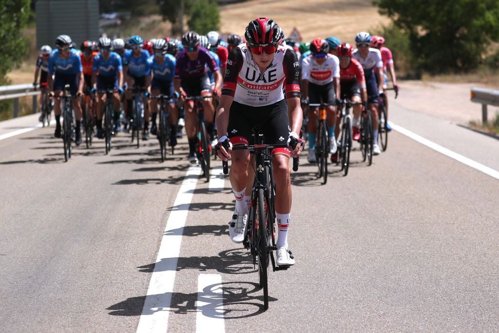 BRIVIESCA SPAIN AUGUST 04 Joseph Lloyd Dombrowski of United States and UAE Team Emirates during the 43rd Vuelta a Burgos 2021 Stage 2 a 175km stage from Tardajos to Briviesca VueltaBurgos BurgosCycling CapitalMundialdelCiclismo on August 04 2021 in Briviesca Spain Photo by Gonzalo Arroyo MorenoGetty Images