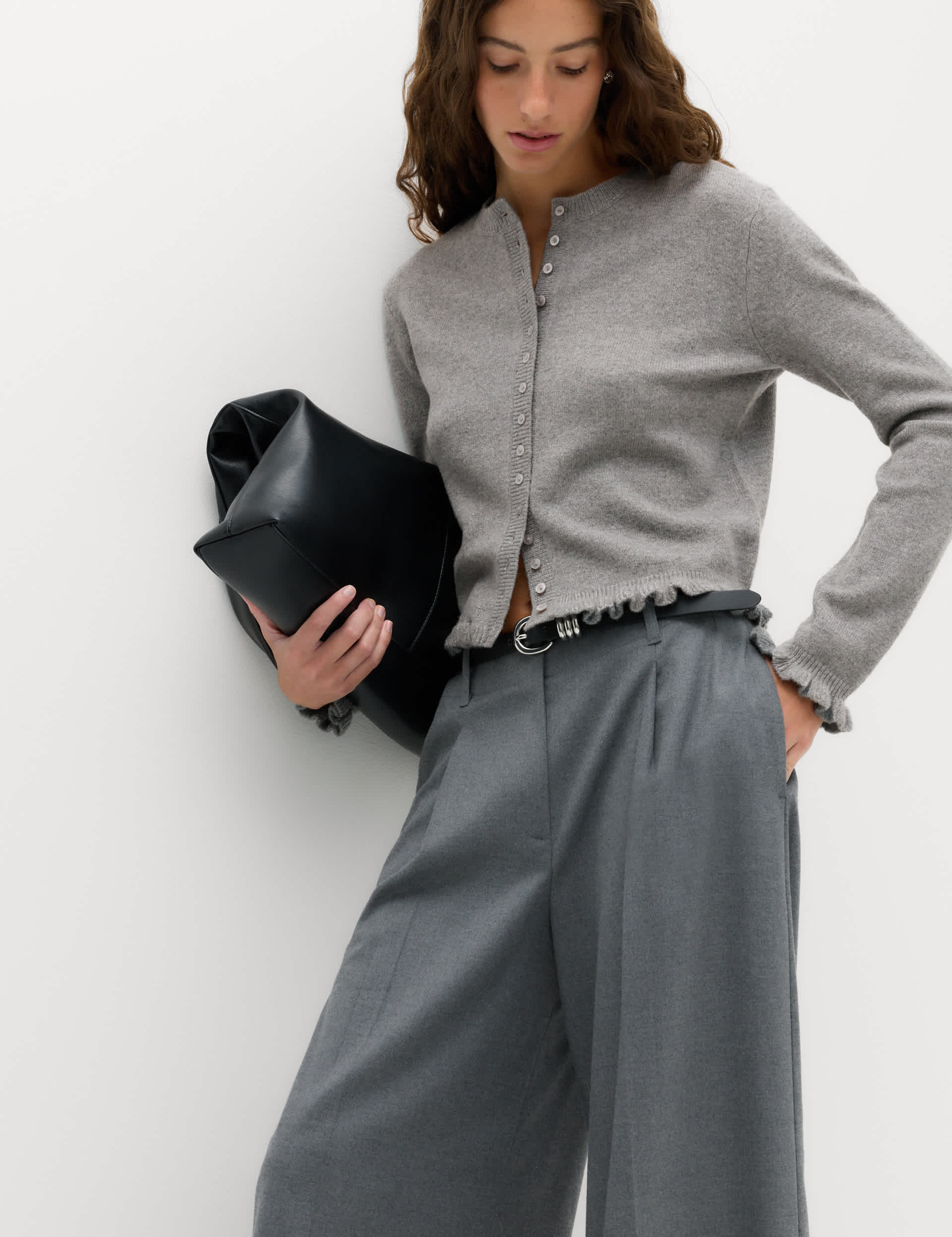 Ruffle Crew Neck Cardigan