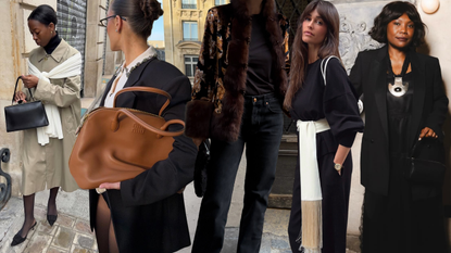 A collage of the key French winter wardrobe staples.