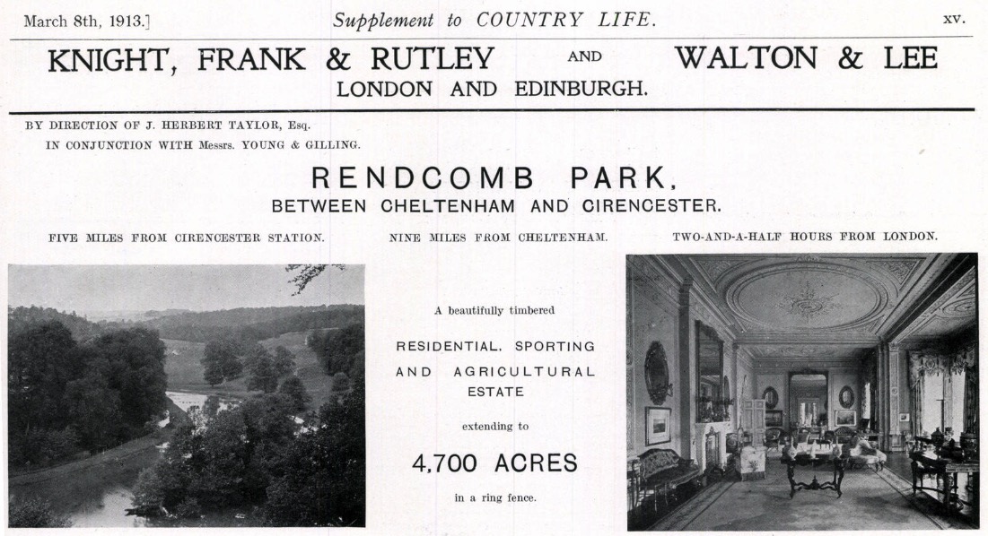 Rendcomb Park for sale in Country Life in 1913