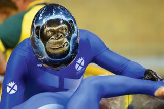 Scot Neil Fachie sported a customised helmet with chimpanzee airbrushed artwork during the Commonwealth Games in Glasgow. Fachie, a champion Paralympian, was piloted by Craig MacLean and attained a gold in the kilo TT and sprint T2 events.