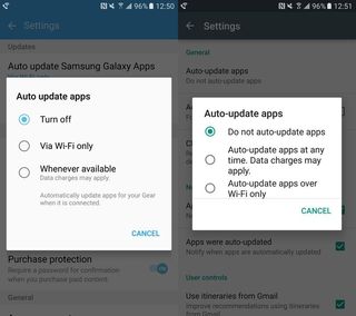 Galaxy Apps and Play Store auto update settings