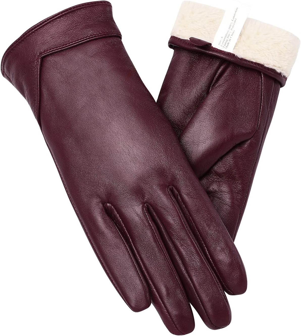 Vislivin Womens Leather Gloves Touch Screen Winter Glove Warm Driving Gloves Wine Red Xl