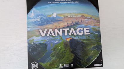 The Vantage box, seen from above, as it sits on a white wooden surface