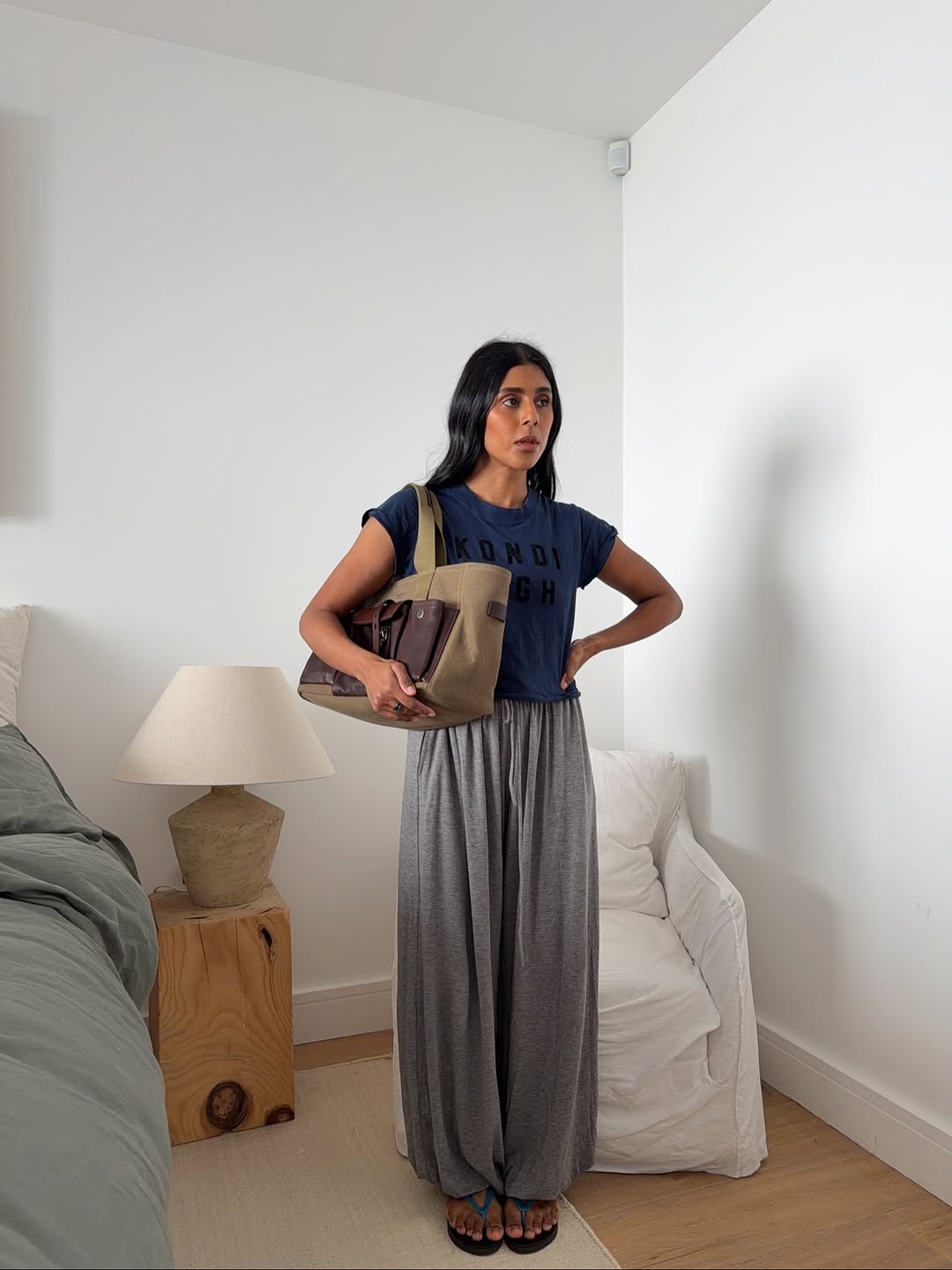 Monikh wearing sandals