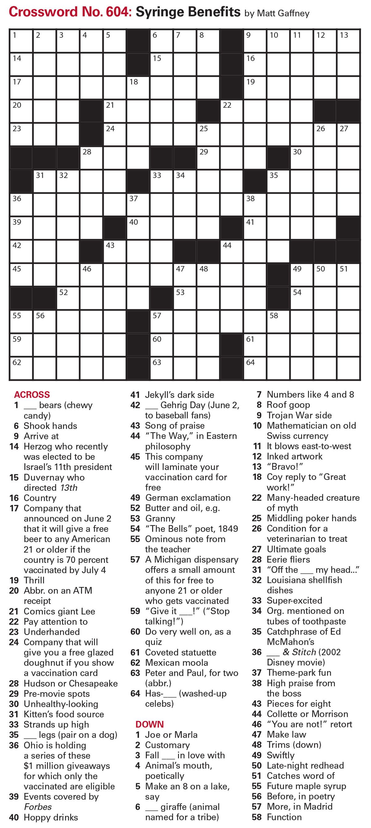 Puzzles: Printable Crossword and Sudoku - Issue: June 18, 2021 | The Week