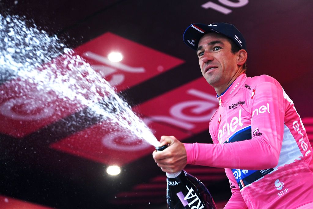 Bruno Armirail (Groupama-FDJ) celebrates taking over the Giro d&#039;Italia race lead after stage 14