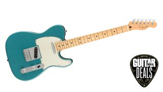 Best Fender Player Telecaster deals: Fender Player Telecaster in Tidepool on a white background