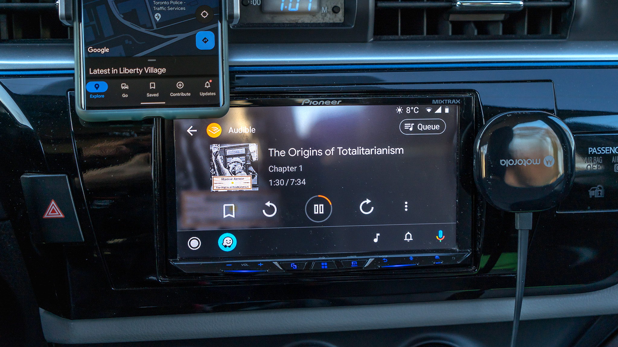 Motorola MA1 with audiobook on Android Auto.