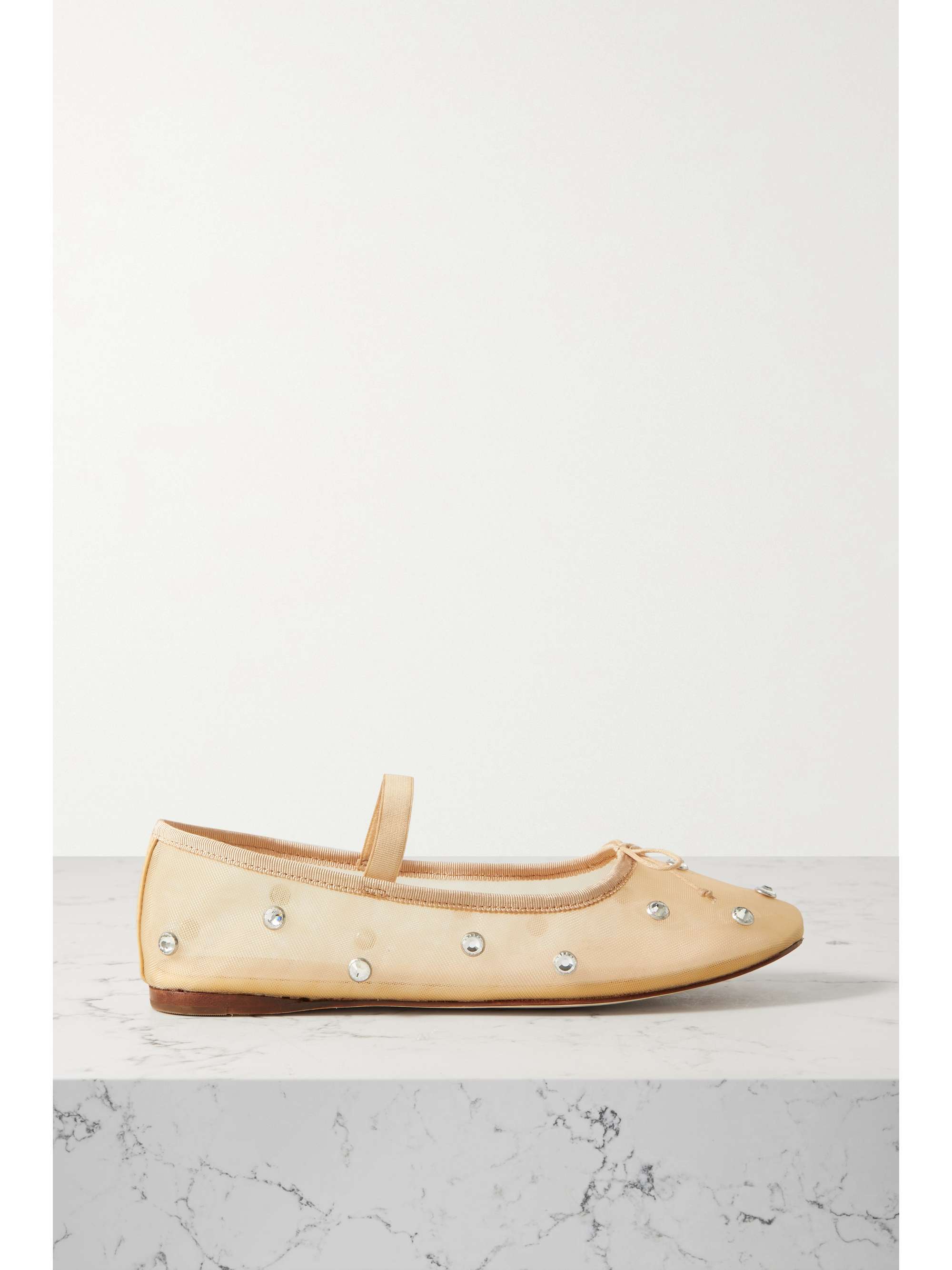 Leonie Crystal-Embellished Mesh Ballet Flats