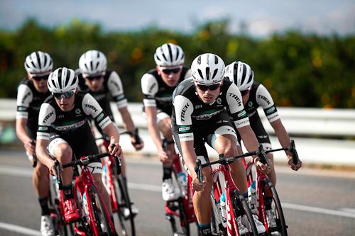 The Kometa Cycling team train in their 2019 kit
