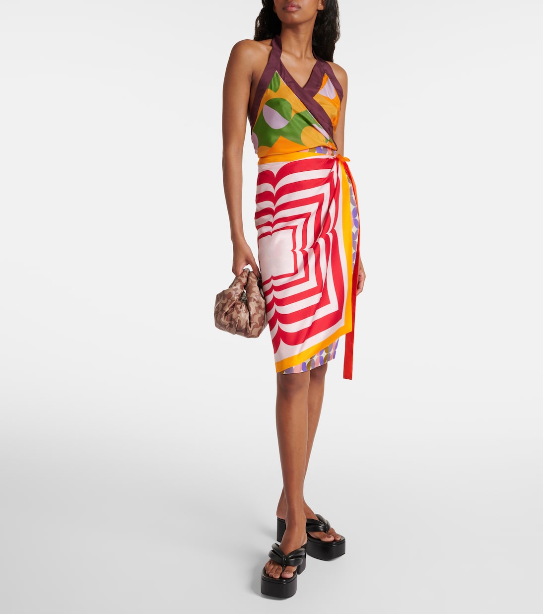 Printed silk wrap skirt
