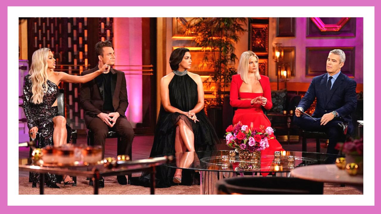 How to watch the &#039;Vanderpump Rules&#039; reunion. Pictured: VANDERPUMP RULES -- &quot;Reunion&quot; -- Pictured: (l-r) Lala Kent, James Kennedy, Katie Maloney, Ariana Madix, Andy Cohen