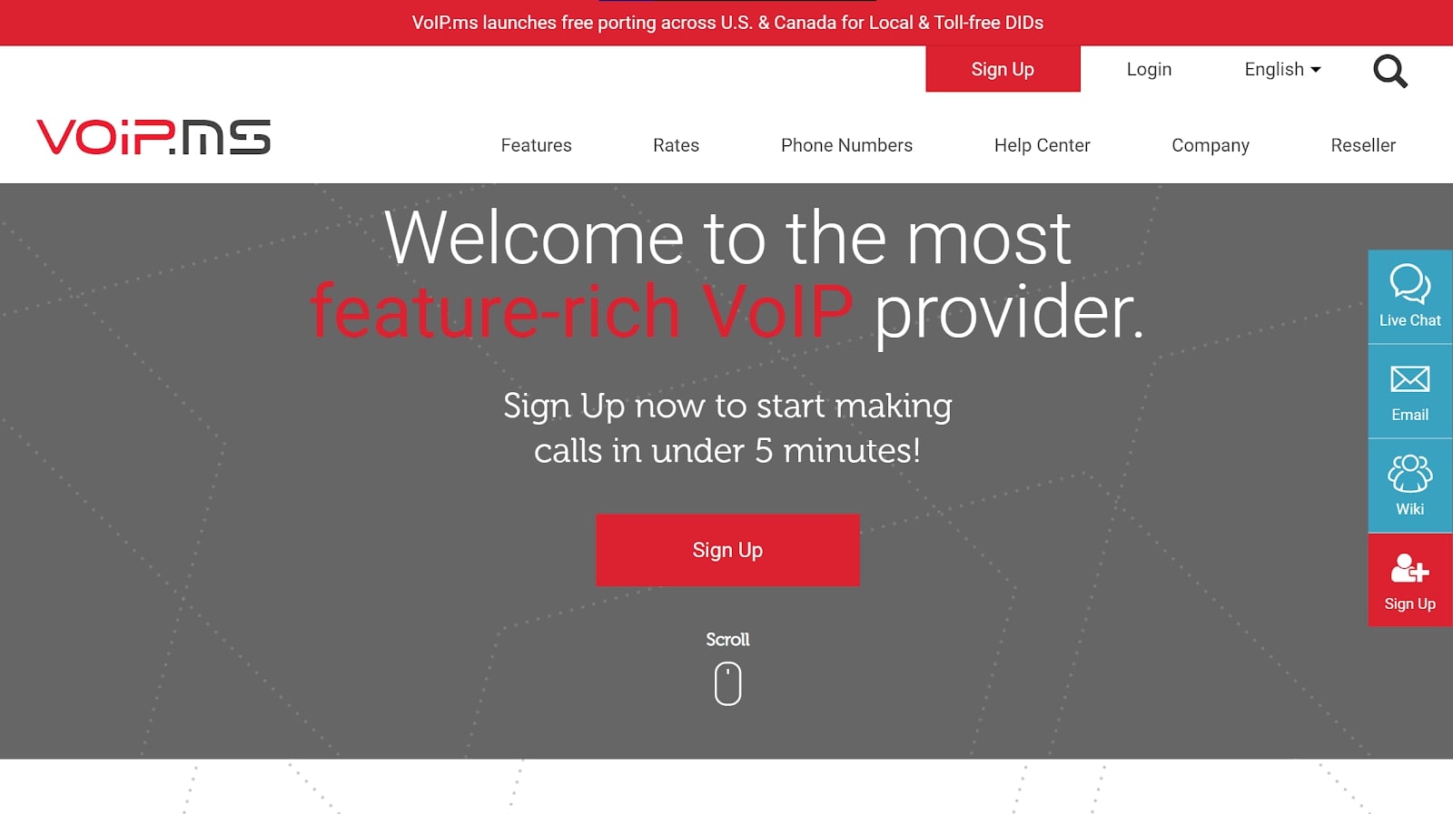 VoIP.ms homepage screenshot