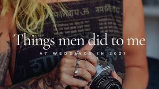 Kim Williams Instagram post reading "things men did to me at weddings in 2021"