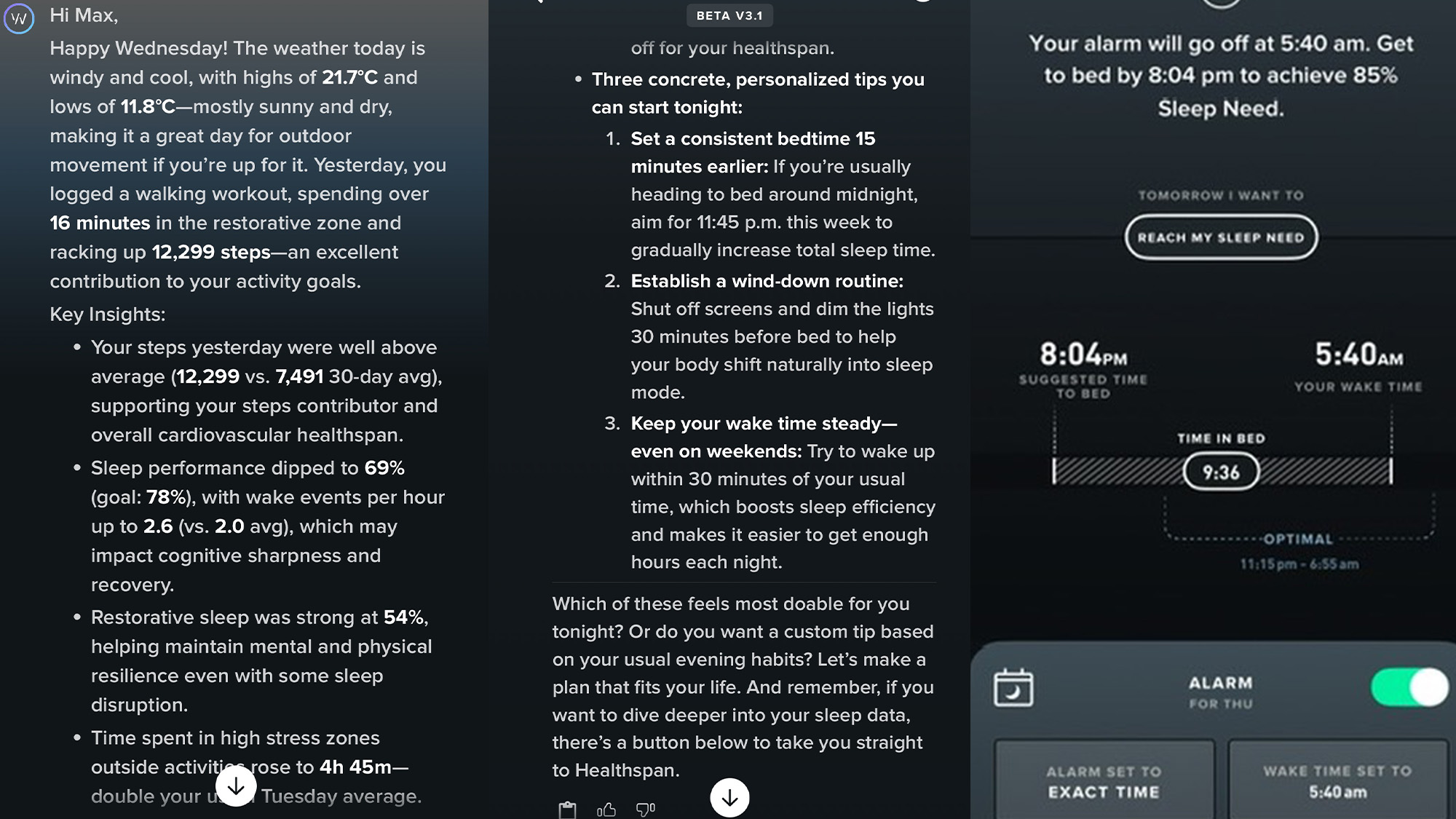 Whoop coach and sleep settings