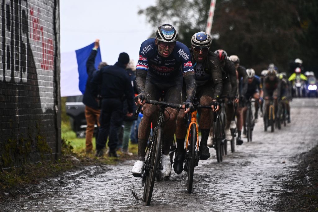 Alpecin Fenix Mathieu Van Der Poel from Netherlands competes in the 118th edition of the ParisRoubaix oneday classic cycling race between Compiegne and Roubaix northern France on October 3 2021 Photo by AnneChristine POUJOULAT AFP Photo by ANNECHRISTINE POUJOULATAFP via Getty Images