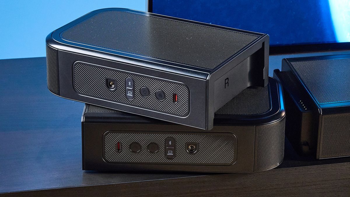 the jbl bar 1300xmk2 in black photographed against the blue tom's guide background