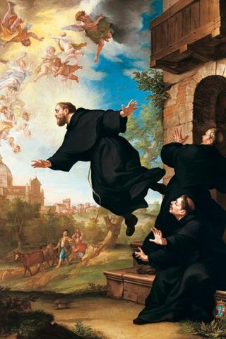 Joseph of Copertino is lifted in flight at the sight of the Basilica of Loreto, by Ludovico Mazzanti (18th century)