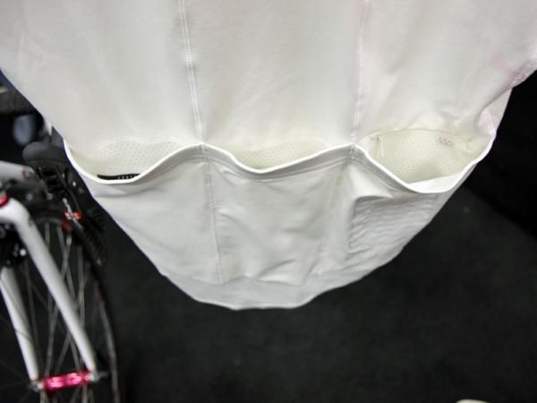 The rear pockets on Rapha's new pro-level jersey features mesh internal walls to help prevent overheating.